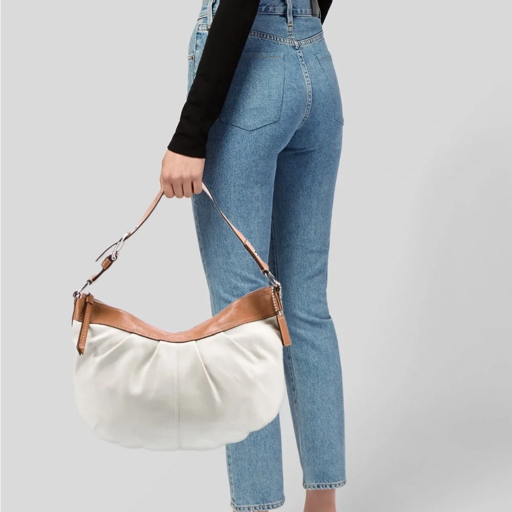 Coach White and Tan Hobo Bag with Crescent Shape - Picture 2 of 16